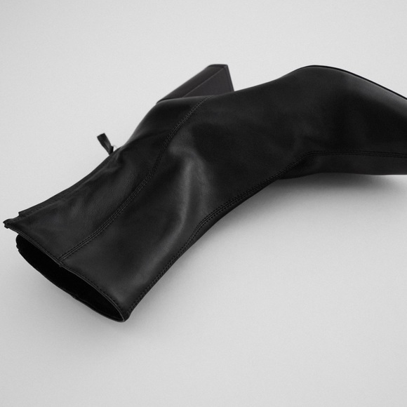 ZARA Back Zip Leather Heeled Ankle Boots - Picture 4 of 12